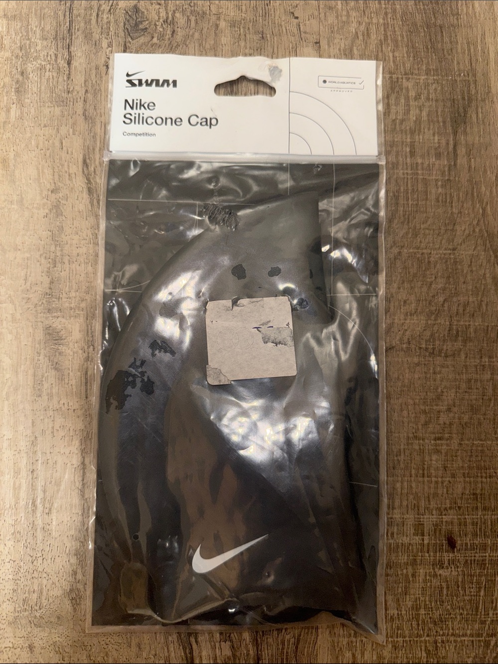 Nike Black Silicone Swim Cap with White Logo